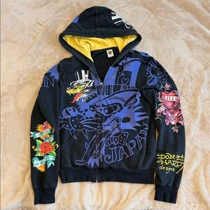 Ed Hardy Black and Blue Graphic Hoodie